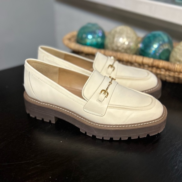Sam Edelman Laurs Platform Lug Sole loafers Cream / Gold hardware Size 11 - Picture 3 of 11